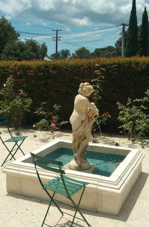 The Astor Fountain is an elegant water feature surround that forms a compact square or with added pieces a rectangular shaped water reservoir. The addition of a water carrier statue or the more classic urn and pedestal completes the water feature (price on request). The Astor adds delightful blue space artistry to any landscape setting.