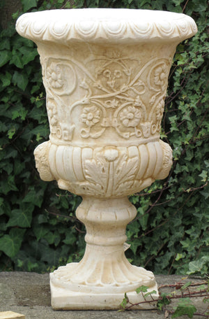 The Faraway Garden Byzantine Vase is a timelessly elegant garden planter inspired by the classical ancient Greek aesthetic. It features elaborate moulding on the bowl and pedestal and egg and dart moulding around rim.  These garden planters are ideal as a pair placed on one of our Faraway Garden pedestals where they become the perfect statement focal point to a terrace, walkway or entrance.