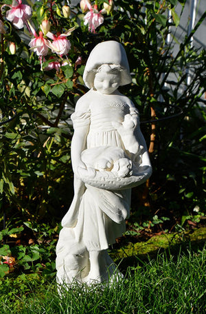 The Faraway Garden Girl with Puppies is a smaller statue depicting a girl looking down at a basket of puppies she's holding. A delightful addition to any garden setting and looks great in our sepia wash for an aged effect. 
