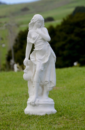 The Faraway Garden Pandora is a graceful garden statue depicting the famous heroine of Greek mythology who's name means "all-gifted" or "all-giving".  She works wonderfully as a statue raised on a pedestal in a formal flower bed, a rose garden or nestled in an herbaceous border. She is beautiful with our sepia wash for an aged effect.