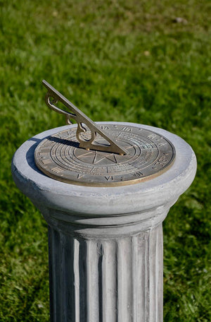 The Faraway Garden Wiltshire Sundial comprises of a tall, classically proportioned pedestal with fluted column and stacked base, that perfectly showcases the detailed bronze indicator, or Gnomon, on a circular top.