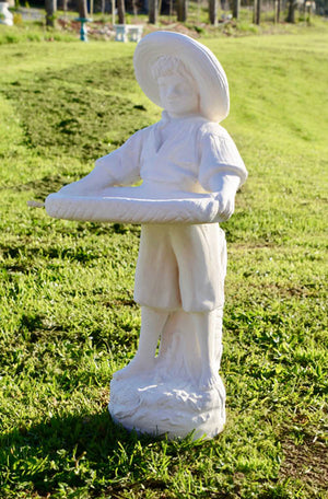 The Faraway Garden Boy with Tray is a classic garden statue that also acts as a bird bath, bird feeder and works wonderfully on one of our pedestals or nestled in an herbaceous border. It would look perfect in a small backyard or as part of a planter grouping or even as a character side table.