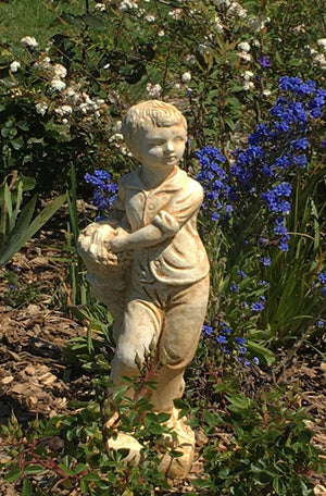 The Faraway Garden Boy with Fruit is a classic, small statue that works wonderfully nestled in an herbaceous border, as part of a planter grouping or at a garden entrance.  Over many years, statues have played a prominent role as focal points in gardens. From the most grand and ornate gardens with large figures, to small creatures in a naturalistic setting, statues bring life and surprise to a garden.