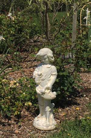 The Faraway Garden Boy with Kittens is a smaller statue depicting a boy admiring a basket of kittens he's holding. A delightful addition to any garden setting and looks great in our sepia wash for an aged effect. 