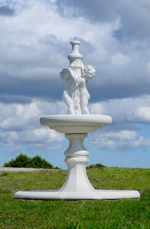 The Faraway Garden Cherub Fountain is a delightful water feature showcasing the classical characters of antiquity.  This five piece fountain works wonderfully on a lawn, in a rose garden or nestled in an herbaceous border. It makes an impressive focal point in a formal flower bed or at the end of a green hedge walk.