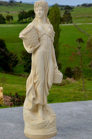 The Faraway Garden Rosalinde is a tall garden statue based on the classical Roman goddess of flowers and spring. This statue works wonderfully as an impressive focal point when raised on a pedestal in a formal flower bed, circular water feature or at the end of a green hedge walk.