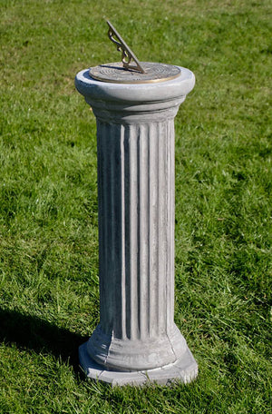 The Faraway Garden Wiltshire Sundial comprises of a tall, classically proportioned pedestal with fluted column and stacked base, that perfectly showcases the detailed bronze indicator, or Gnomon, on a circular top.